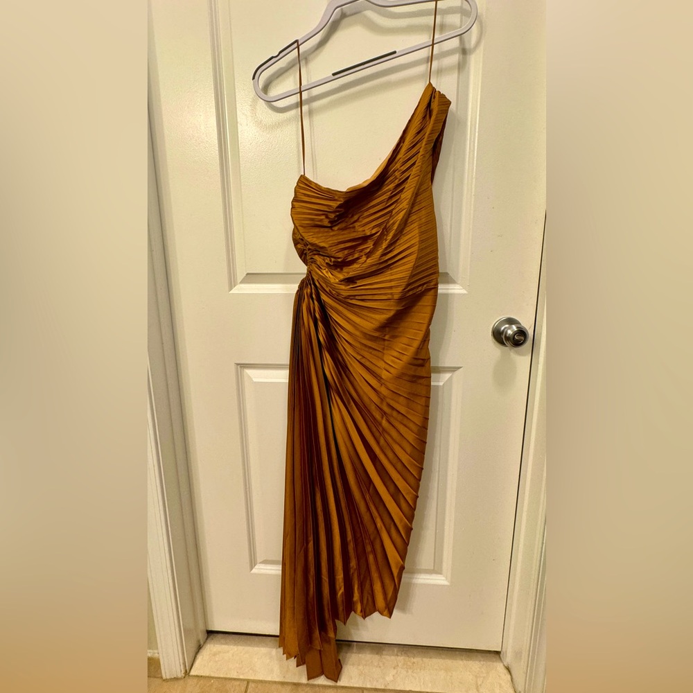 SHOW STOPPER one shoulder bronze dress